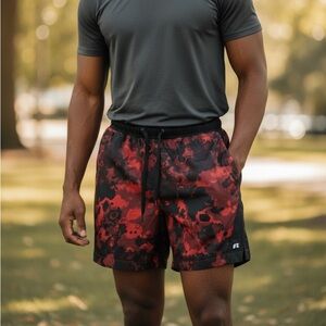Russell Athletic Red and Black Camouflage Shorts